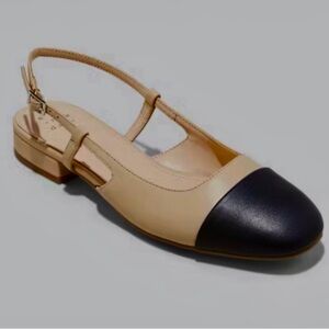 Classic Beige and Black Slingback Flats size 8